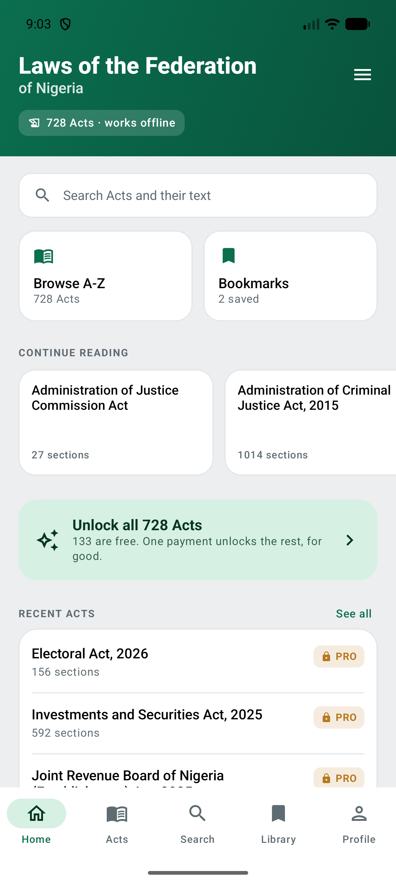 Laws of Nigeria home screen