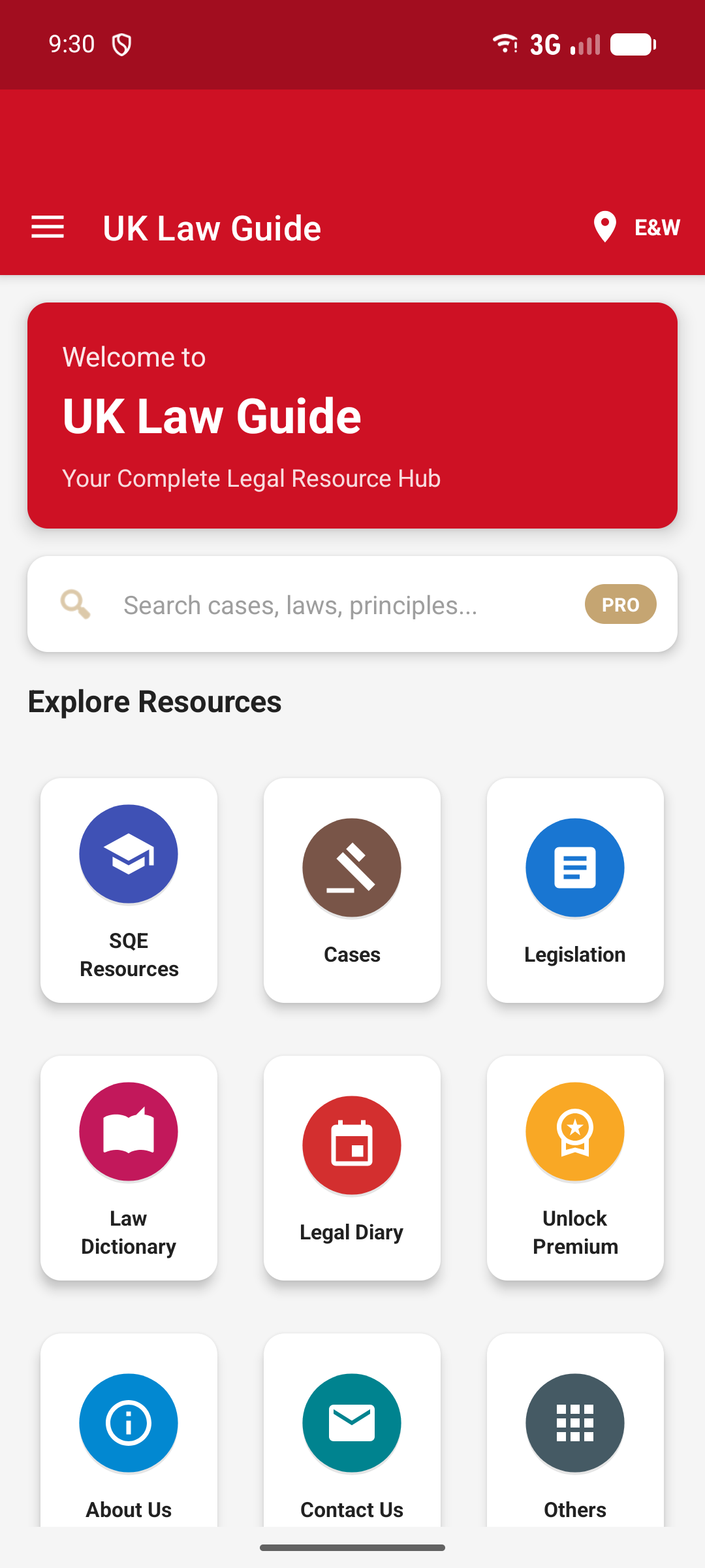 UK Law Guide home screen